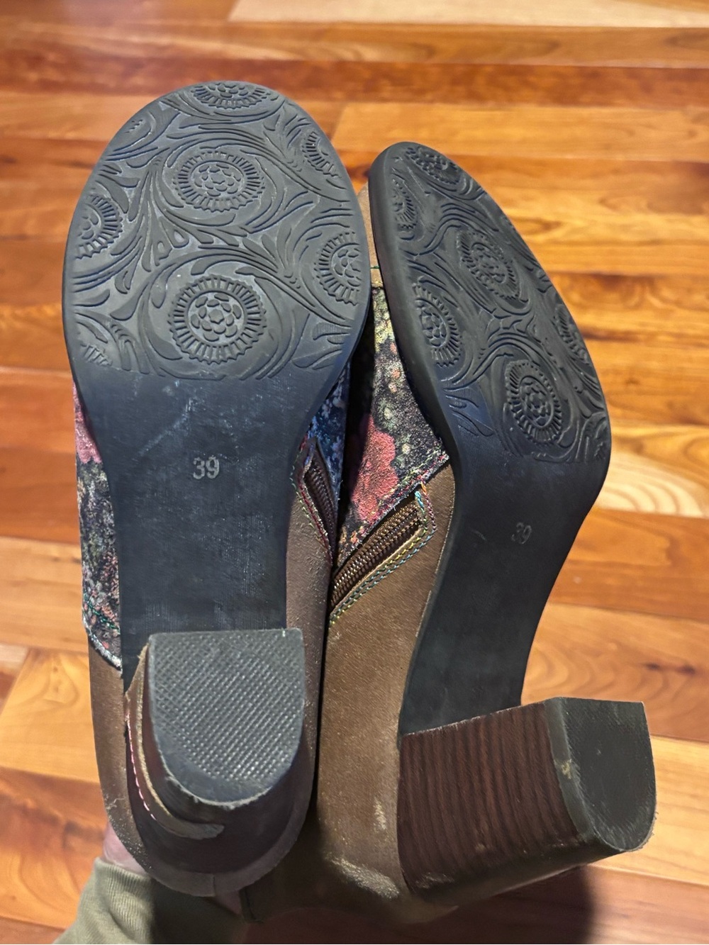 Melvina Floral Leather Ankle Booties - Brown Multi Size 39 (8.5 US Women’s) - Picture 5 of 6